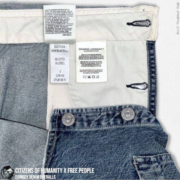 CITIZENS OF HUMANITY X FREE PEOPLE QUINCEY PATCHWORK EMBROIDERED DENIM OVERALLS - Picture 13 of 16